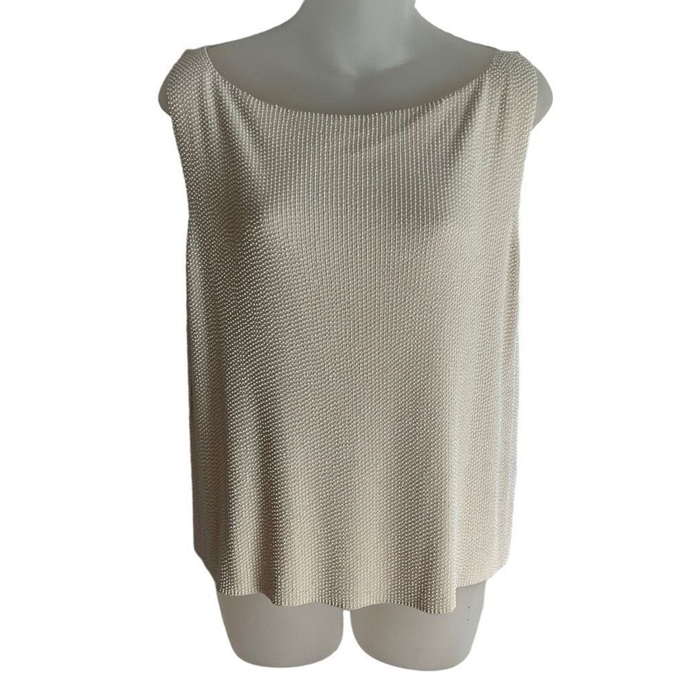 Linda Allard Ellen Tracy Blouse Beaded Cream Ivory Boatneck Sleeveless Large